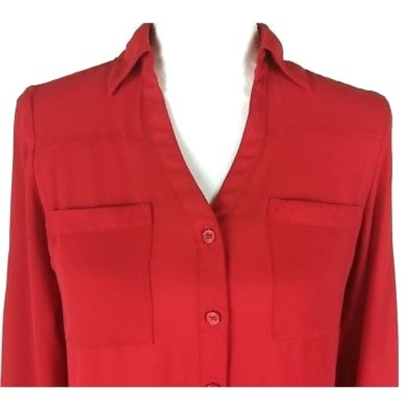 * Express women's xs button down red long sleeve - Picture 2 of 8